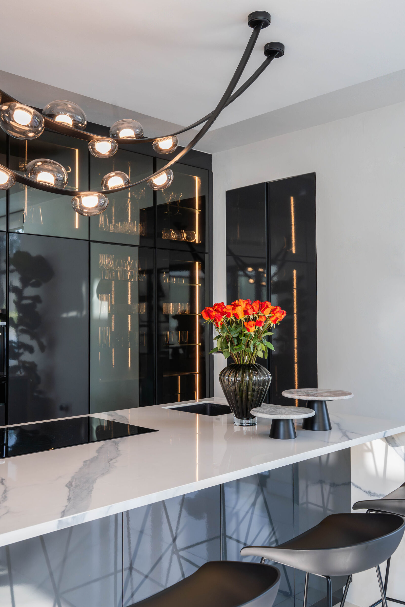 Hartbeespoort Residence — kitchen island and pendant lighting, designed, manufactured and installed by The Kitchen Studio.