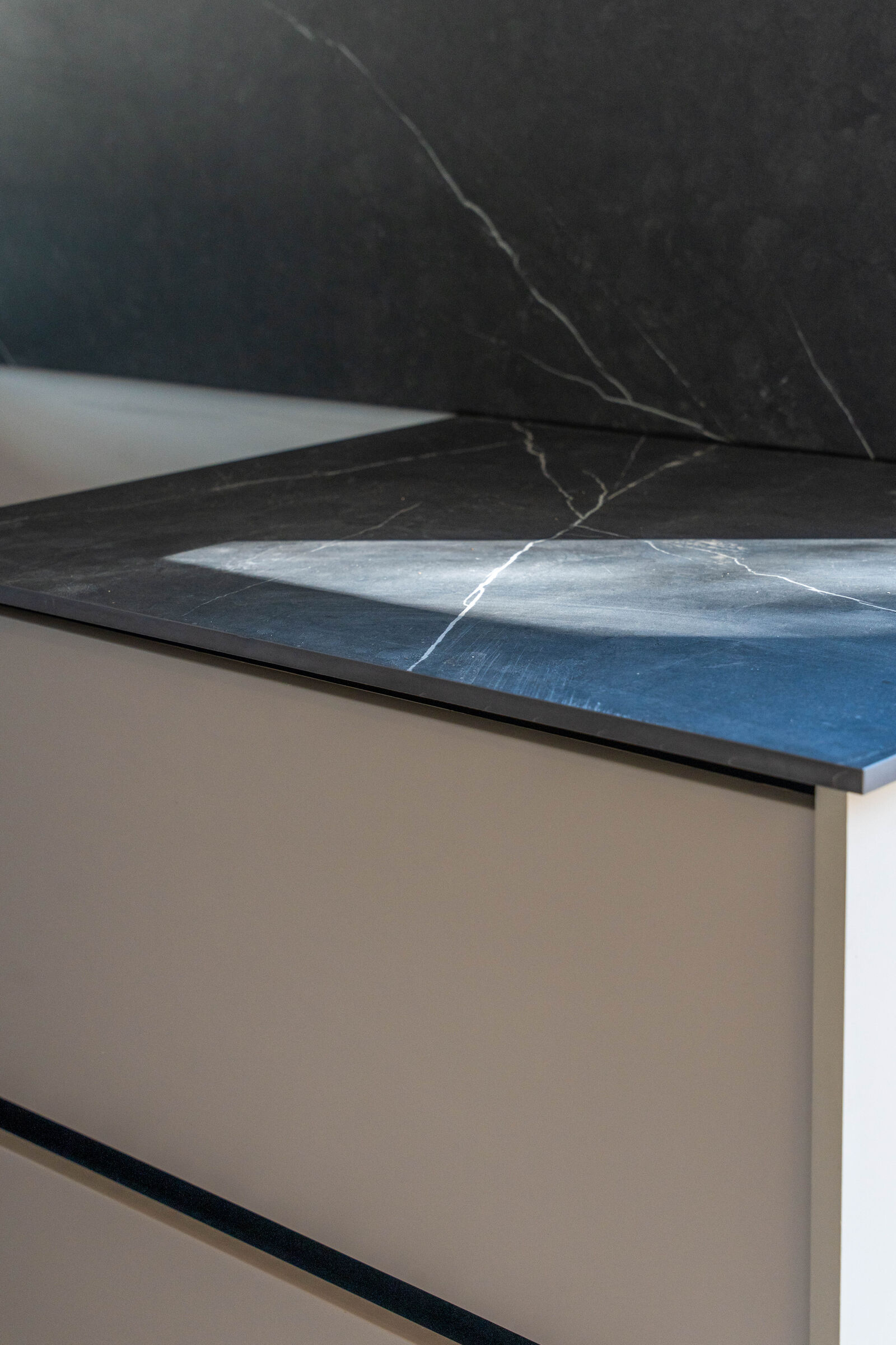 Greenside Residence — stone worktop detail, designed, manufactured and installed by The Kitchen Studio.