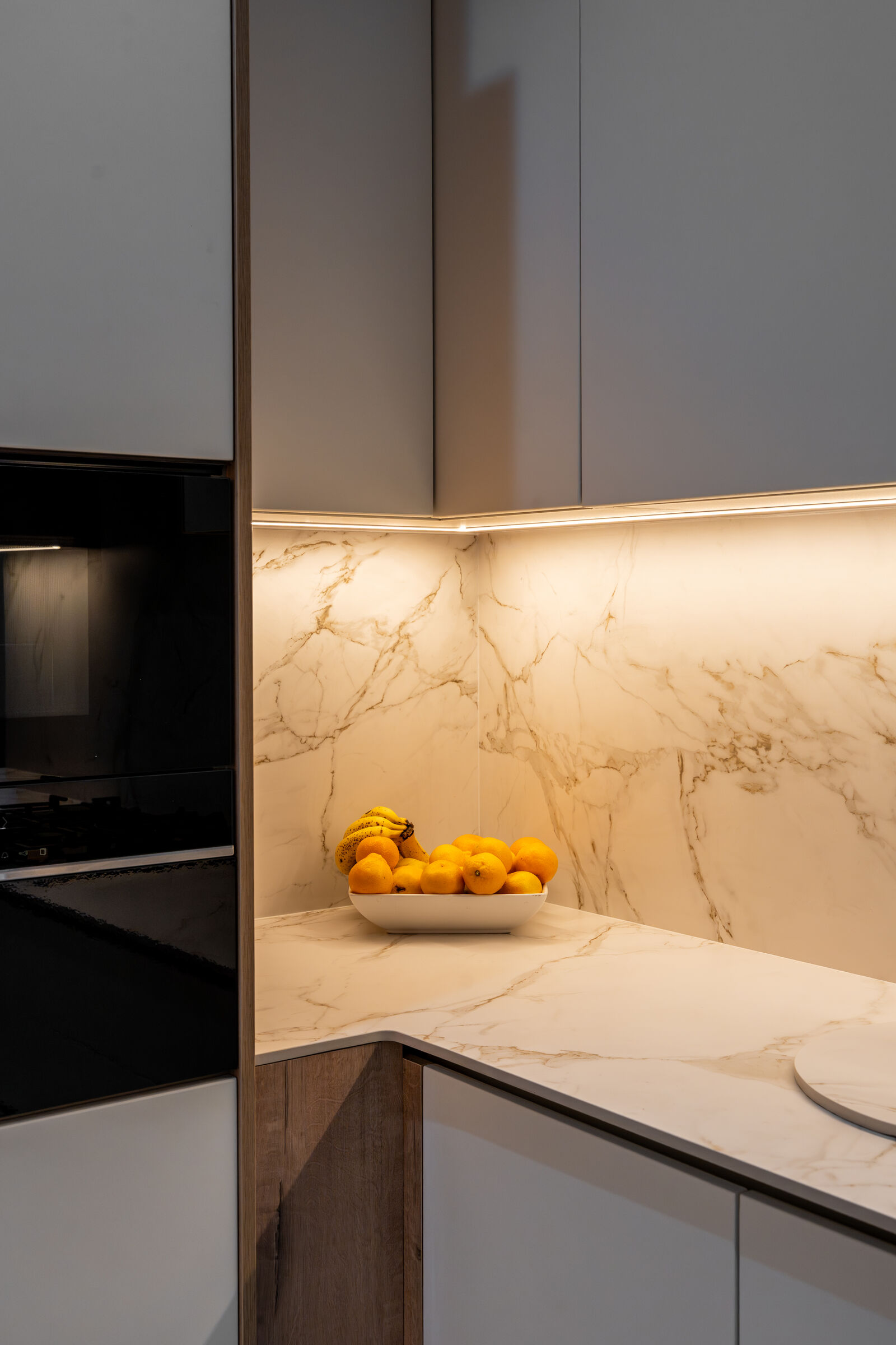 Craigavon Residence — worktop and cabinetry detail, designed, manufactured and installed by The Kitchen Studio.