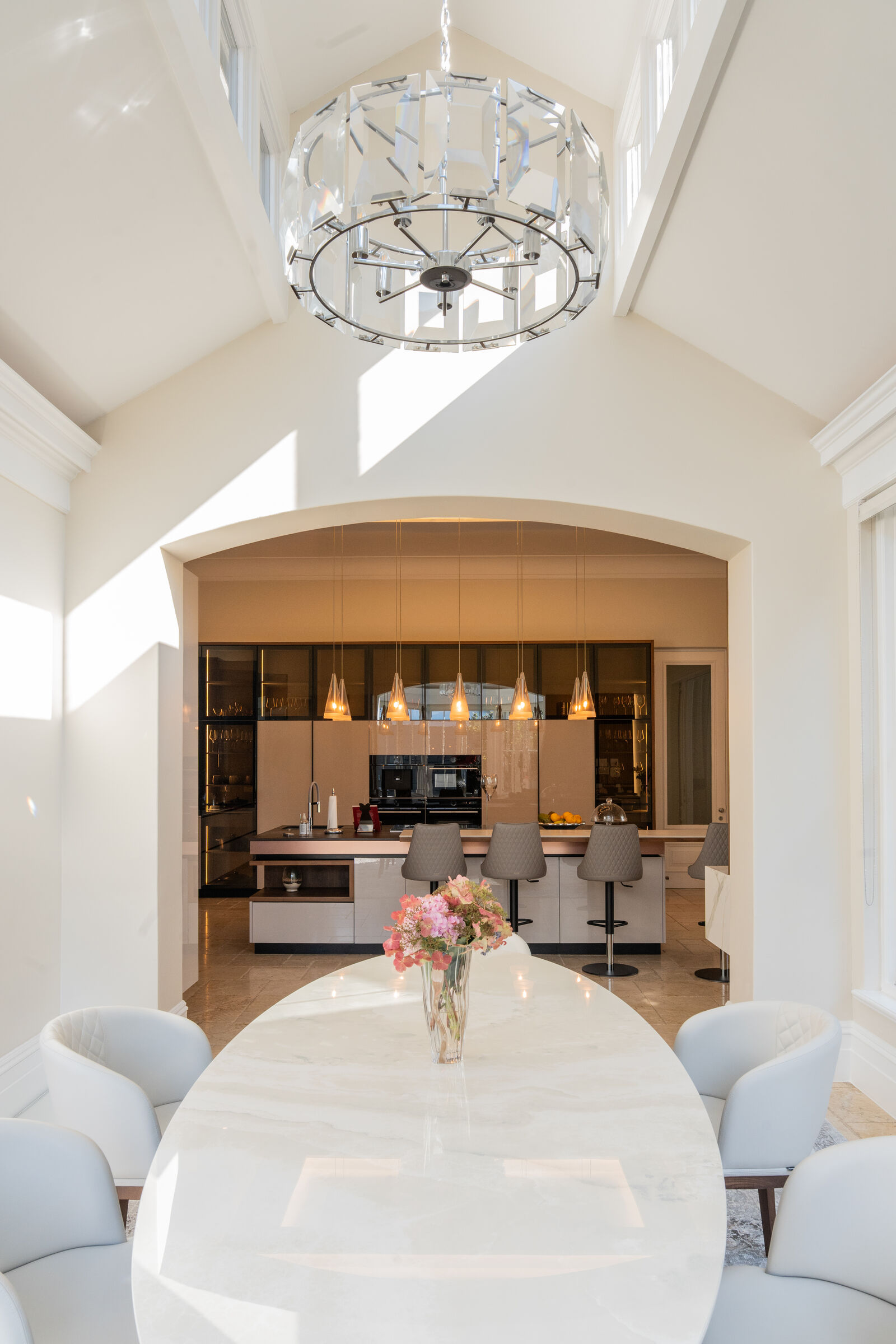 Sandhurst Residence — kitchen under a vaulted ceiling, designed, manufactured and installed by The Kitchen Studio.