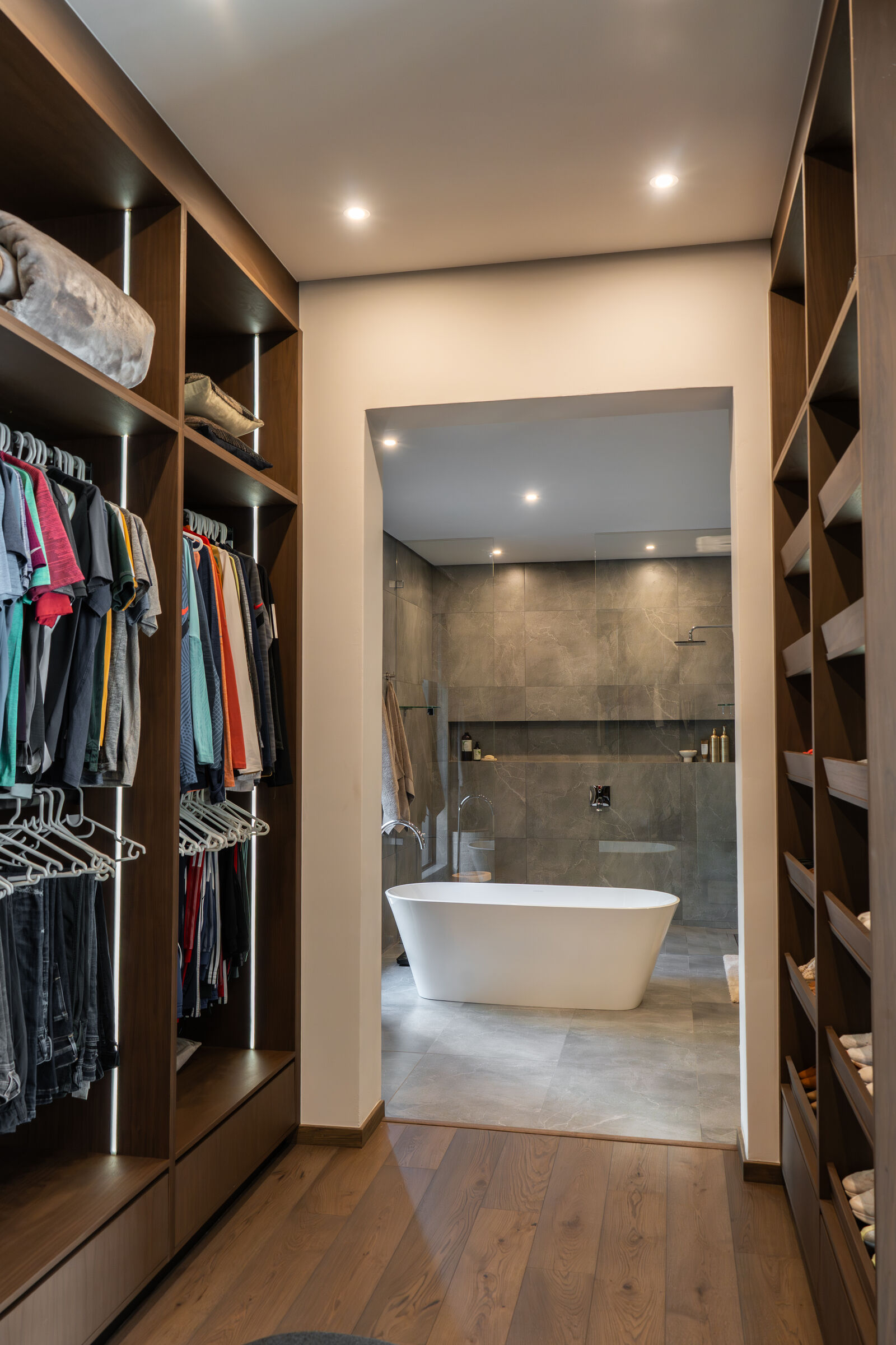 Westcliff Residence — dressing room and bathroom, designed, manufactured and installed by The Kitchen Studio.