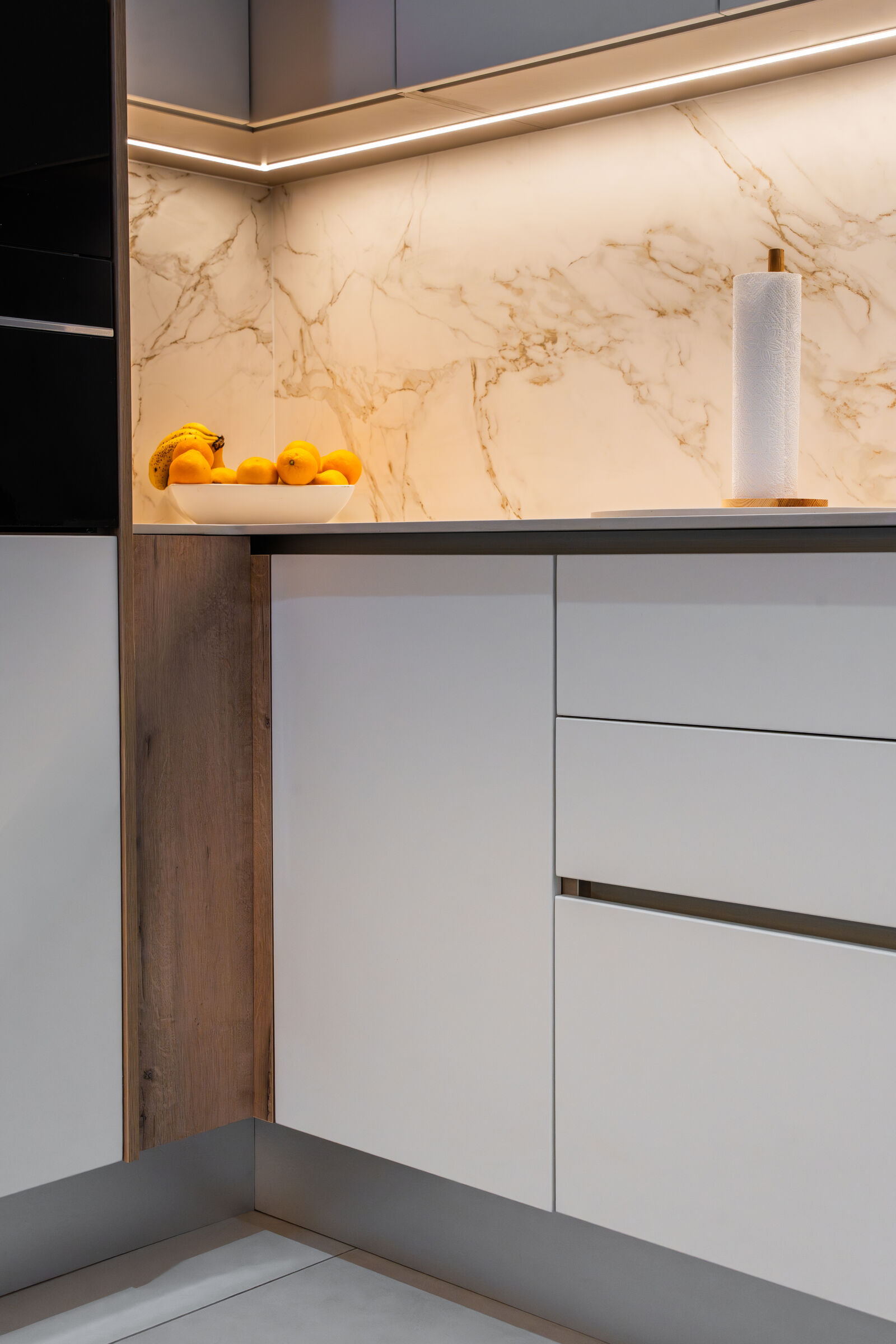 Craigavon Residence — kitchen cabinetry in grey, designed, manufactured and installed by The Kitchen Studio.