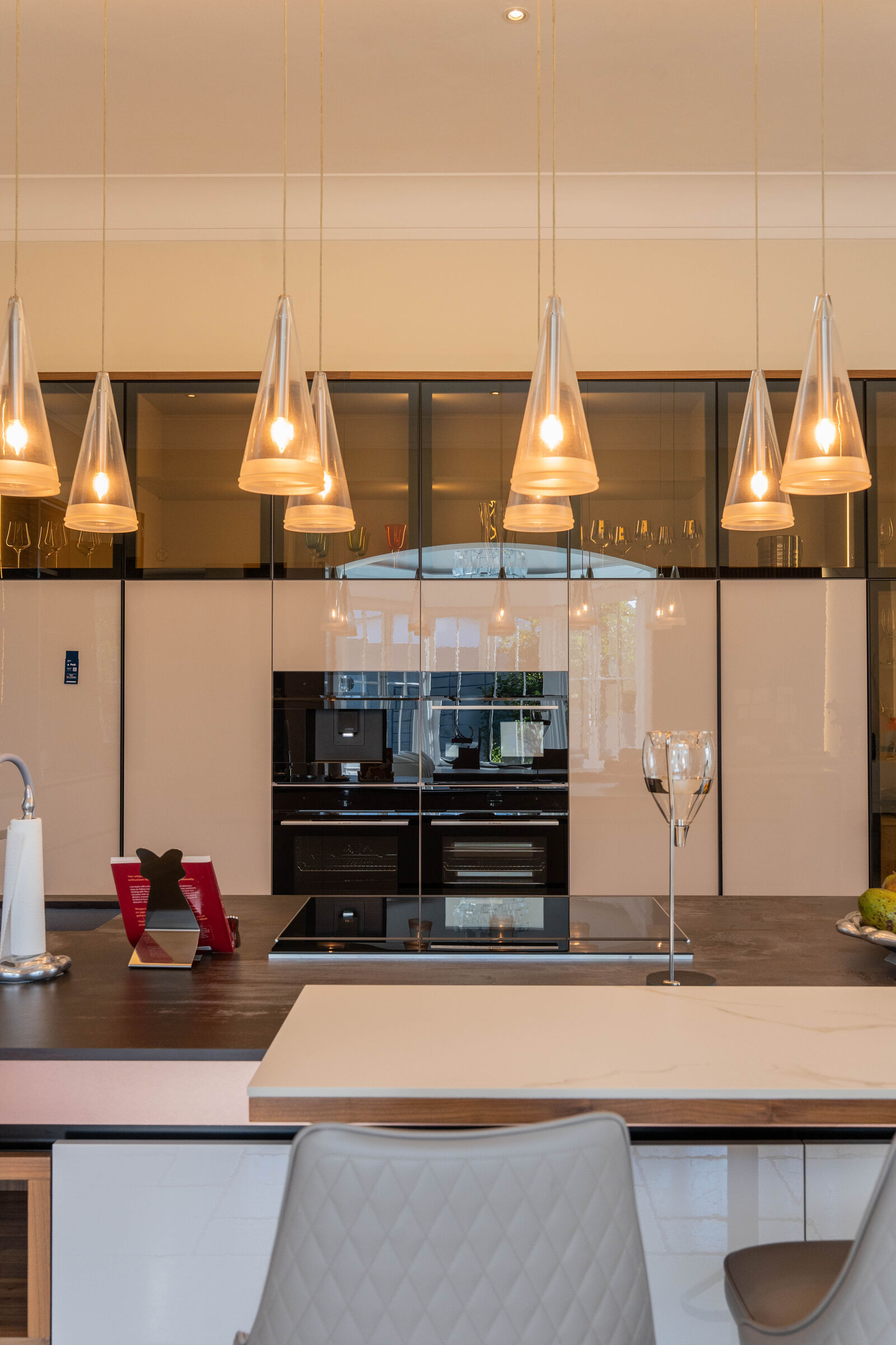 Sandhurst Residence — kitchen with pendant lights, designed, manufactured and installed by The Kitchen Studio.