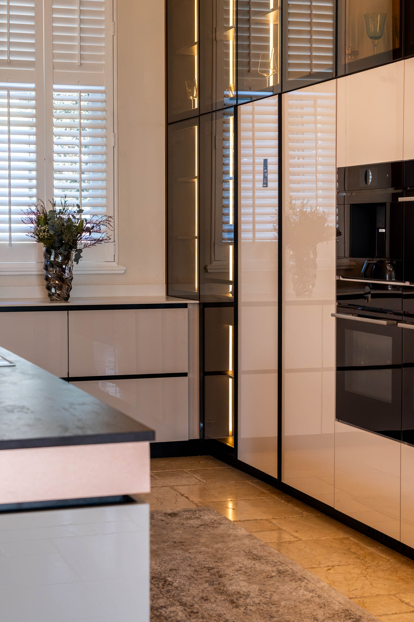 Sandhurst Residence — kitchen from the passage, designed, manufactured and installed by The Kitchen Studio.