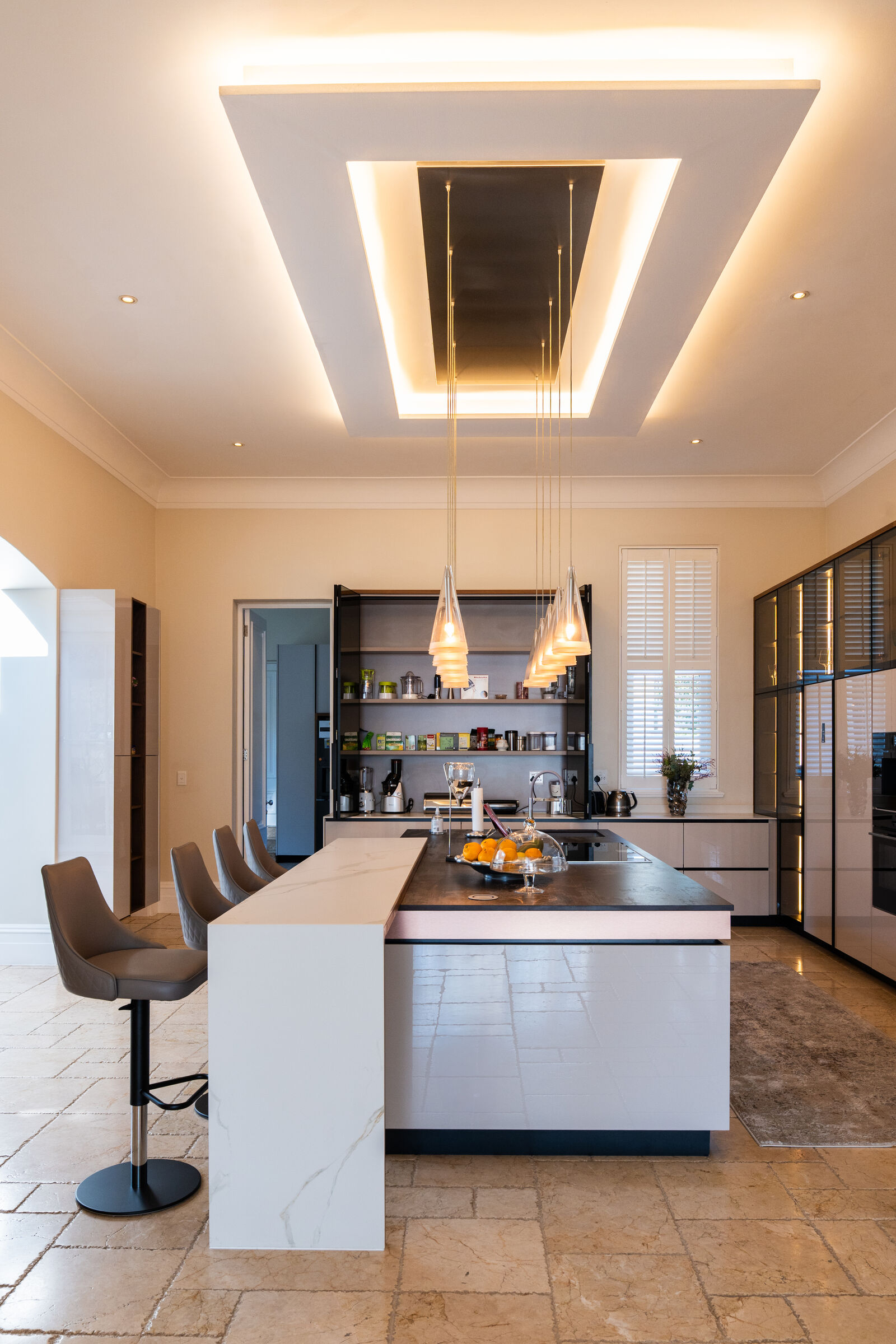 Sandhurst Residence — kitchen island with pendant lighting, designed, manufactured and installed by The Kitchen Studio.