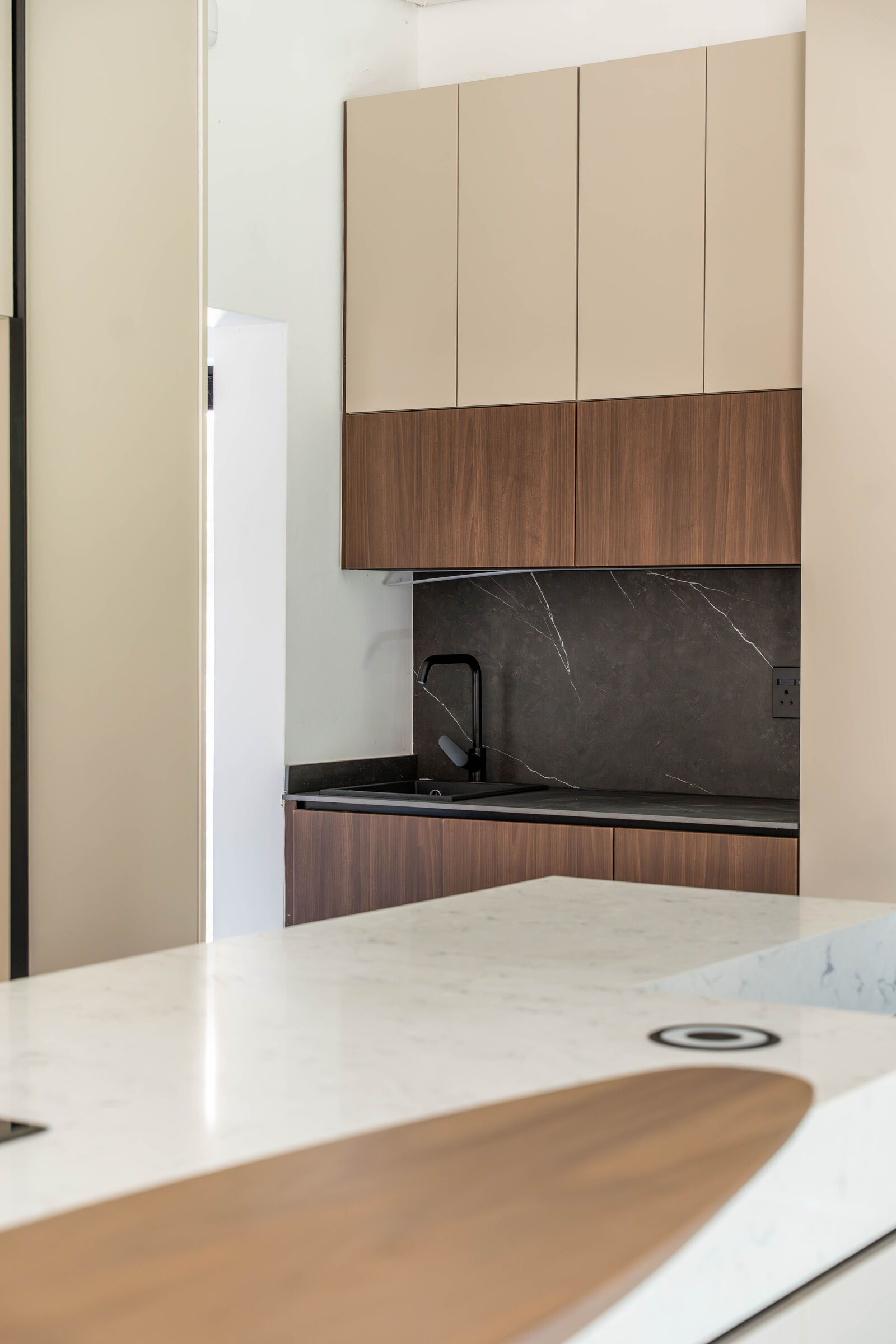 Greenside Residence — island end in timber, designed, manufactured and installed by The Kitchen Studio.