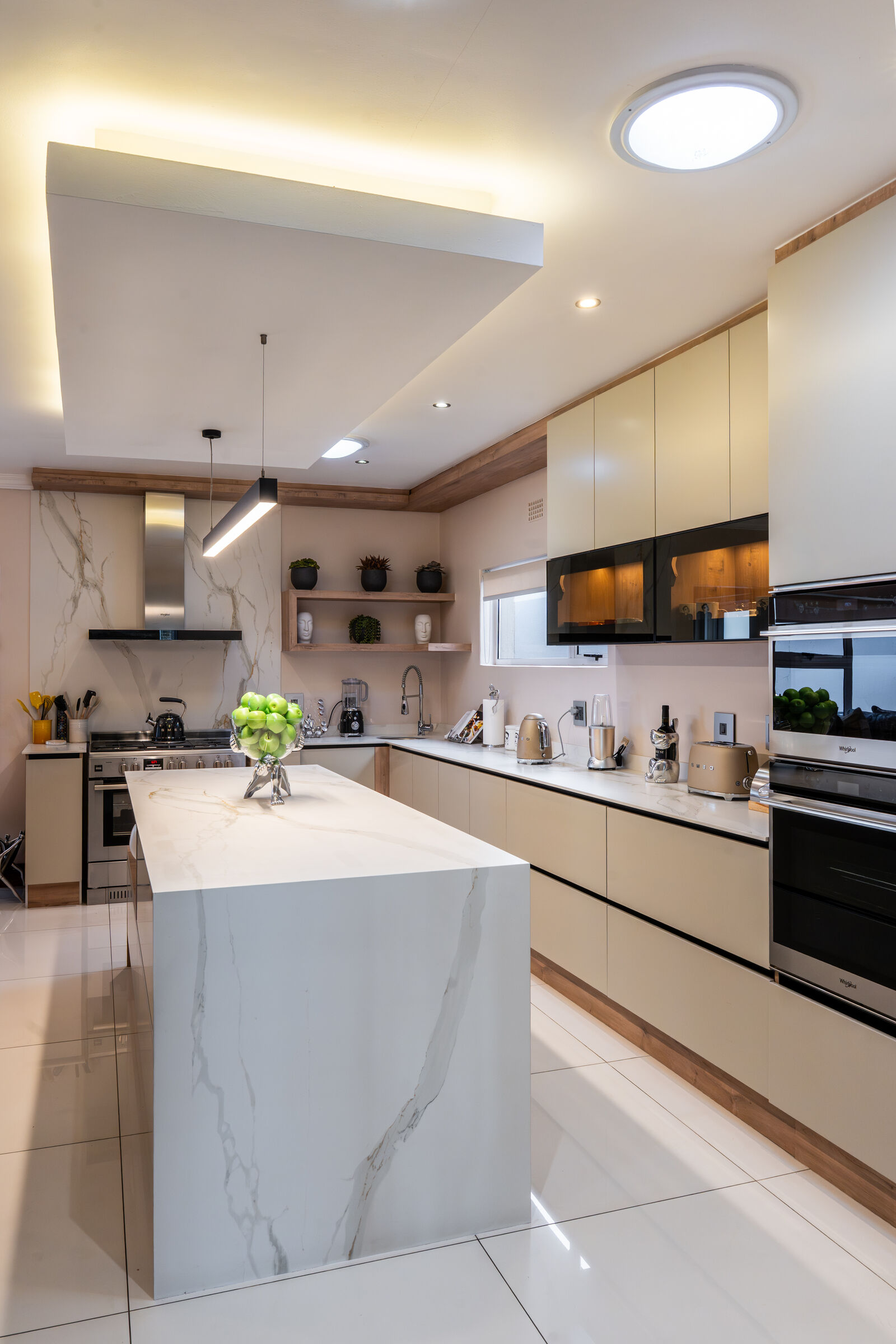 Sandton Residence — kitchen island in marble, designed, manufactured and installed by The Kitchen Studio.