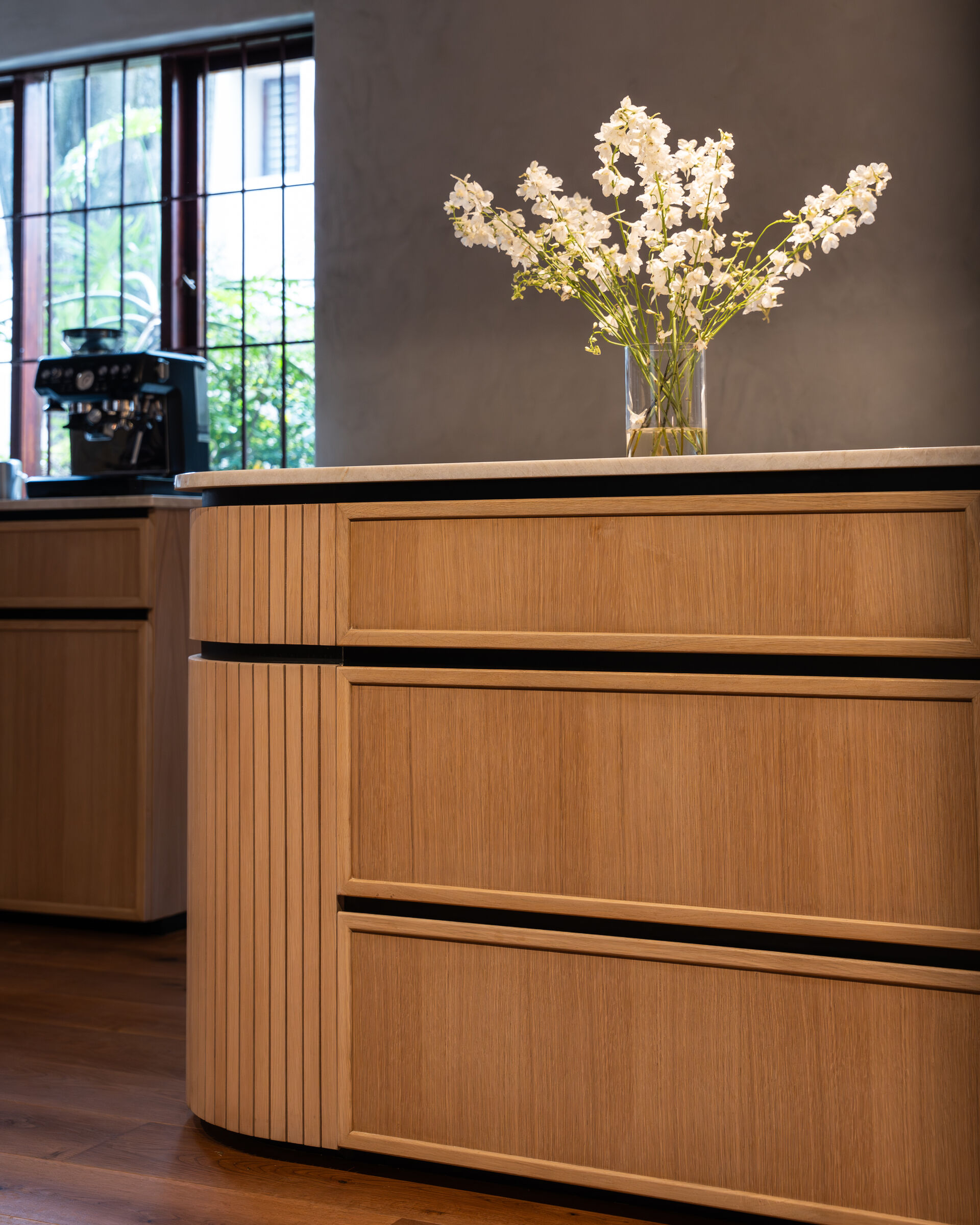 Bedford Park Residence — drawer detail in oak, designed, manufactured and installed by The Kitchen Studio.