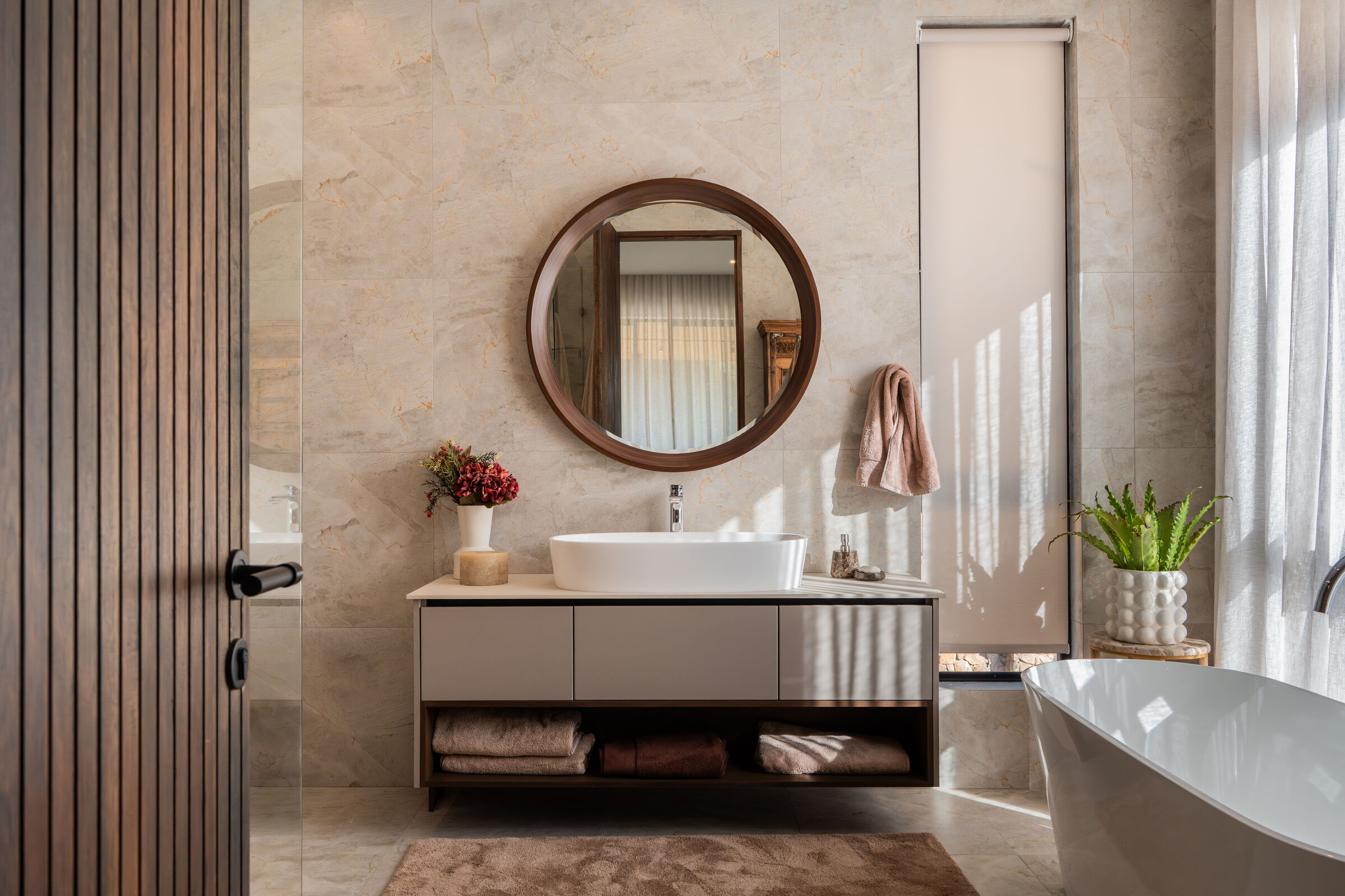 Westcliff Residence — bathroom vanity and mirror, designed, manufactured and installed by The Kitchen Studio.