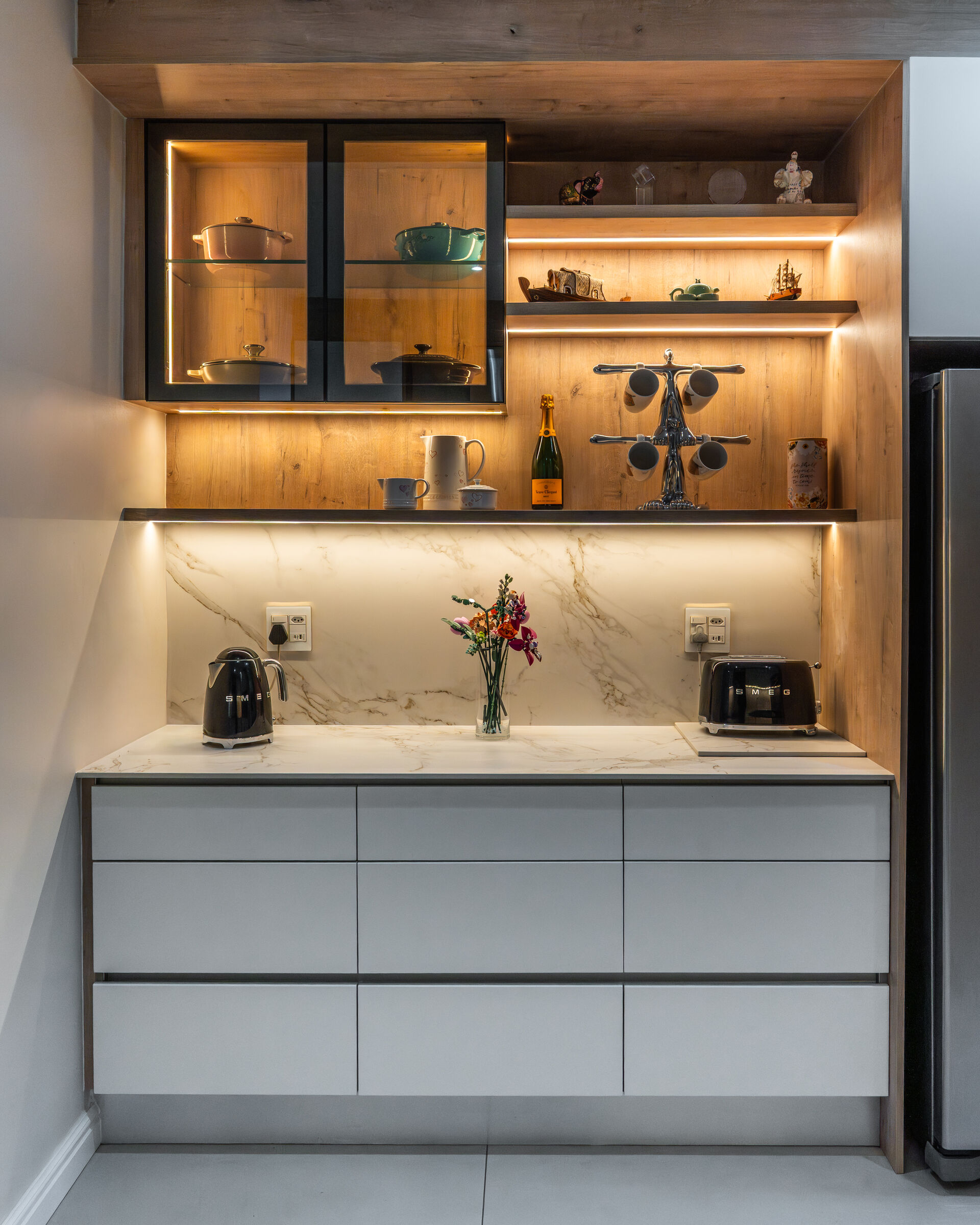 Craigavon Residence — coffee bar and shelving, designed, manufactured and installed by The Kitchen Studio.