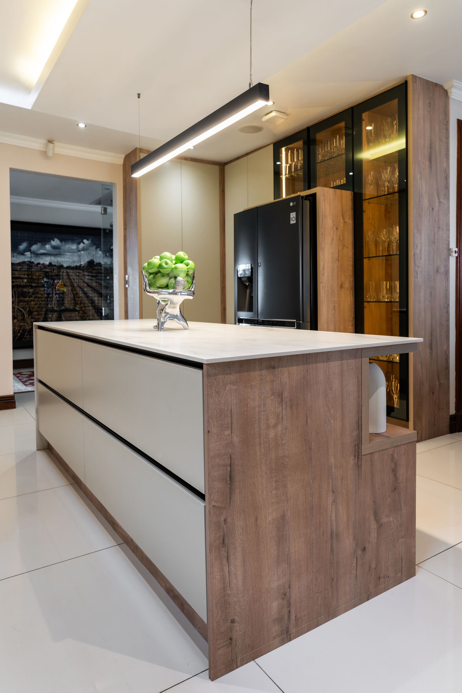 Sandton Residence — kitchen island and seating, designed, manufactured and installed by The Kitchen Studio.
