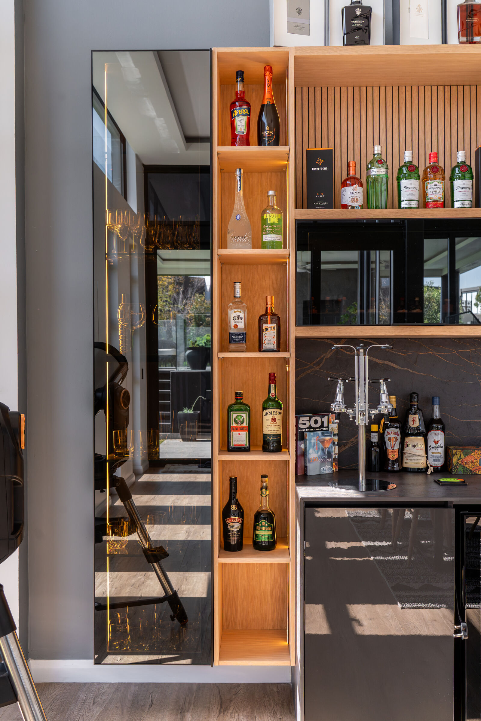 Steyn City Residence II — bar bottle display, designed, manufactured and installed by The Kitchen Studio.