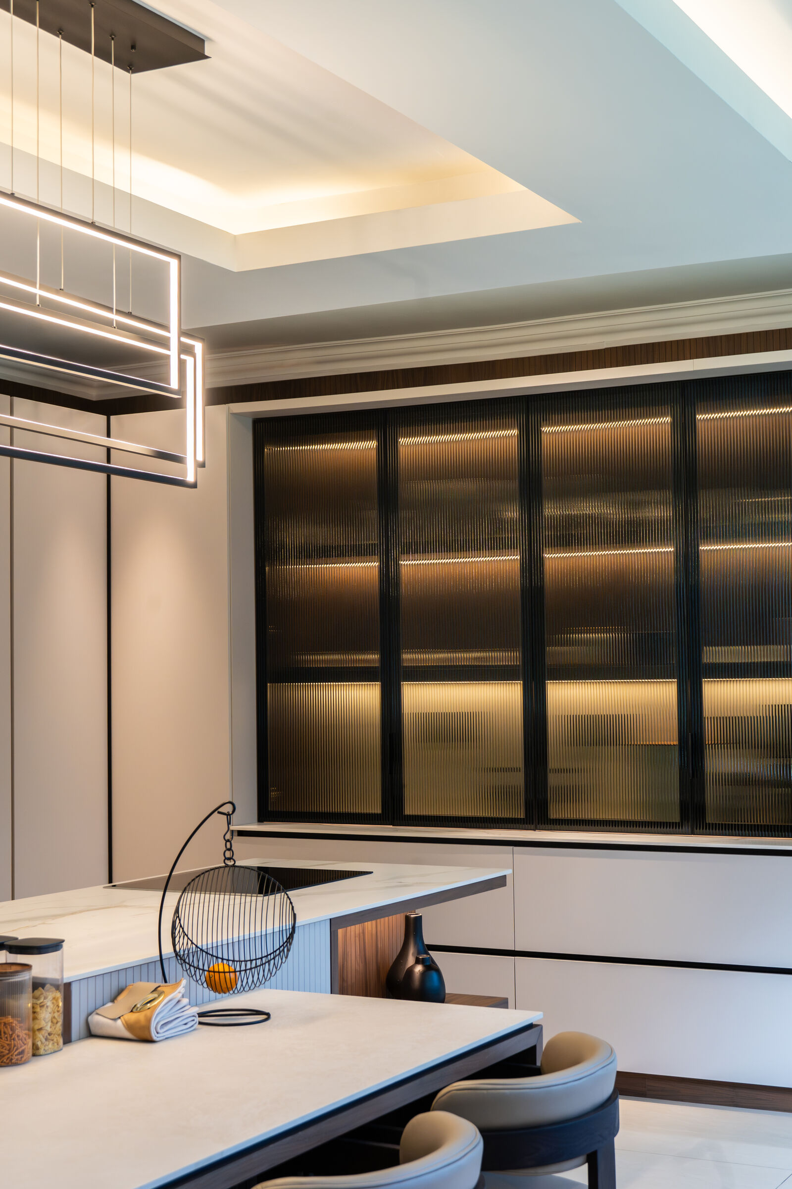 Houghton Residence — glazed wine wall, designed, manufactured and installed by The Kitchen Studio.